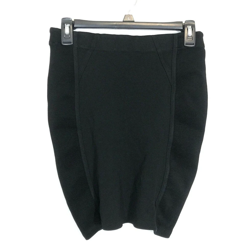 BCBGMaxAzria Knit Skirt SMALL Black Rib Bodycon Simone Sexy‎ Stretch Party NICE